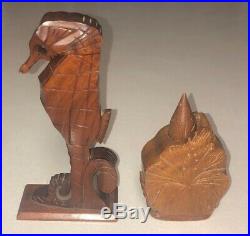 Vintage OYA Hawaii Milo Wood Hand Carved Seahorse & MONKEY POD Perfume / Bottles