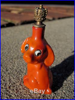 Vintage Orange Crown Top Porcelain Perfume Bottle Puppy Dog Germany 3756 Googly