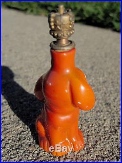 Vintage Orange Crown Top Porcelain Perfume Bottle Puppy Dog Germany 3756 Googly