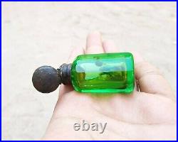 Vintage Original Victorian Emerland Green Color Cut Glass Perfume Bottle G1062