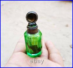 Vintage Original Victorian Emerland Green Color Cut Glass Perfume Bottle G1062