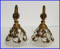 Vintage Ormolu Filigree Glass&Brass Perfume Bottles Glass Dauber Rods/Stand/Tray