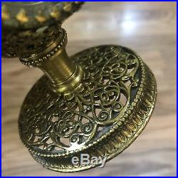 Vintage Ormolu Filigree Gold Brass and Belveled Glass Perfume Bottle with Dauber