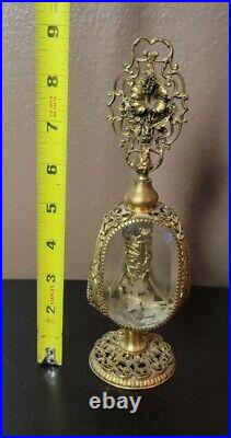 Vintage Ormolu Filigree Ornate Perfume Bottle with Glass Dauber