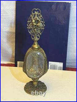 Vintage Ormolu Filigree Ornate Perfume Bottle with Glass Dauber 9 Tall