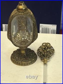 Vintage Ormolu Filigree Ornate Perfume Bottle with Glass Dauber 9 Tall