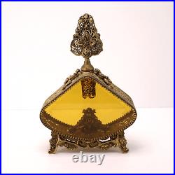 Vintage Ormolu Filigree Perfume Bottle Amber Glass with Dabber