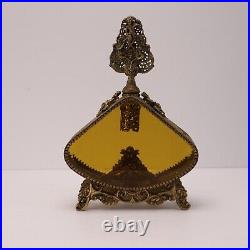 Vintage Ormolu Filigree Perfume Bottle Amber Glass with Dabber