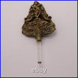 Vintage Ormolu Filigree Perfume Bottle Amber Glass with Dabber