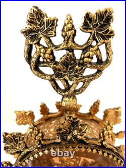 Vintage Ormolu Filigree Perfume Bottle Footed Amber Glass 9 3/4 Tall