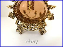 Vintage Ormolu Filigree Perfume Bottle Footed Amber Glass 9 3/4 Tall