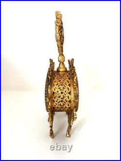 Vintage Ormolu Filigree Perfume Bottle Footed Amber Glass 9 3/4 Tall