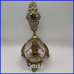 Vintage Ormolu Filigree Perfume Bottle Glass Panels Floral Finial Glass Vial