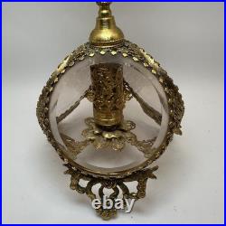 Vintage Ormolu Filigree Perfume Bottle Glass Panels Floral Finial Glass Vial