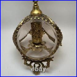 Vintage Ormolu Filigree Perfume Bottle Glass Panels Floral Finial Glass Vial