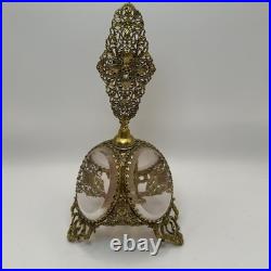 Vintage Ormolu Filigree Perfume Bottle Glass Panels Floral Finial Glass Vial