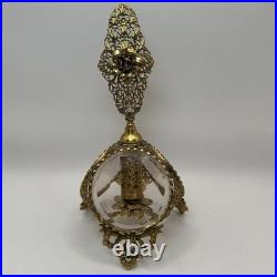 Vintage Ormolu Filigree Perfume Bottle Glass Panels Floral Finial Glass Vial