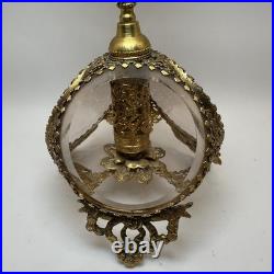 Vintage Ormolu Filigree Perfume Bottle Glass Panels Floral Finial Glass Vial