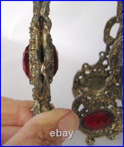 Vintage Ormolu Filigree Red Ruby Glass Jeweled Perfume Bottle Dauber Smoky 10