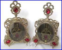 Vintage Ormolu Filigree Red Ruby Glass Jeweled Perfume Bottle Dauber Smoky 10