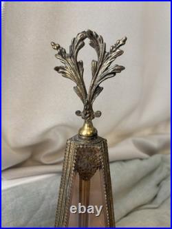 Vintage Ormolu Filigree Tufted Trinket Casket and Matching Perfume Bottles