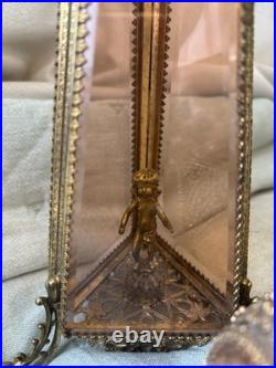 Vintage Ormolu Filigree Tufted Trinket Casket and Matching Perfume Bottles