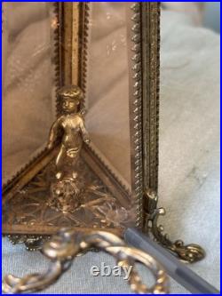 Vintage Ormolu Filigree Tufted Trinket Casket and Matching Perfume Bottles