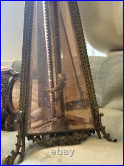 Vintage Ormolu Filigree Tufted Trinket Casket and Matching Perfume Bottles