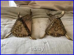 Vintage Ormolu Filigree Tufted Trinket Casket and Matching Perfume Bottles