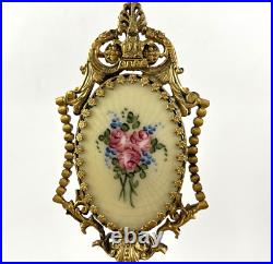 Vintage Ormolu Floral Rose Filigree Perfume Bottle Marked Apollo w Glass Dauber