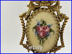 Vintage Ormolu Floral Rose Filigree Perfume Bottle Marked Apollo w Glass Dauber