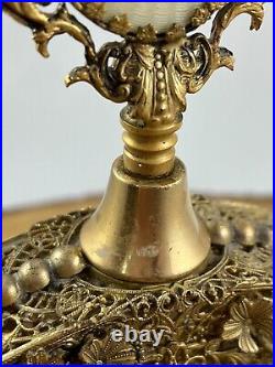 Vintage Ormolu Floral Rose Filigree Perfume Bottle Marked Apollo w Glass Dauber