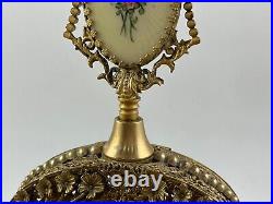 Vintage Ormolu Floral Rose Filigree Perfume Bottle Marked Apollo w Glass Dauber