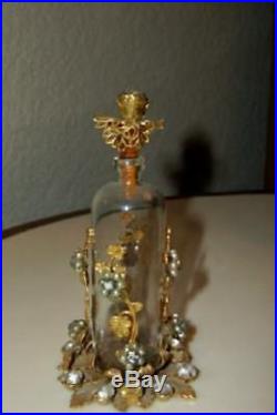 Vintage Ormolu French Filigree Jeweled Perfume Bottle Paris Apt Chic Shabby