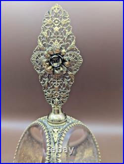 Vintage Ormolu Gilded Filigree Perfume Bottle With Glass Vile & Dauber 8.5