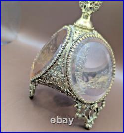 Vintage Ormolu Gilded Filigree Perfume Bottle With Glass Vile & Dauber 8.5