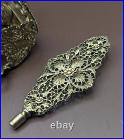 Vintage Ormolu Gilded Filigree Perfume Bottle With Glass Vile & Dauber 8.5