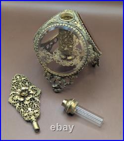 Vintage Ormolu Gilded Filigree Perfume Bottle With Glass Vile & Dauber 8.5