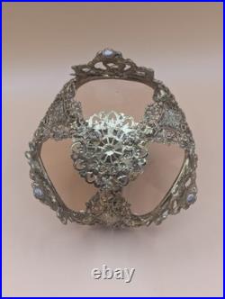 Vintage Ormolu Gilded Filigree Perfume Bottle With Glass Vile & Dauber 8.5