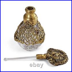 Vintage Ormolu Gold Filigree Overlay Faceted Clear Glass Perfume Bottle