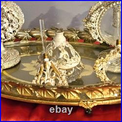 Vintage Ormolu Gold Gilt Rose Filigree Pierced Footed Perfume Bottle Dauber