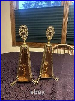 Vintage Ormolu Pair Perfume Bottles Amber Beveled Glass Filigree Cherub 13.25