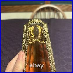 Vintage Ormolu Pair Perfume Bottles Amber Beveled Glass Filigree Cherub 13.25