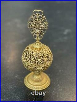 Vintage Ormolu Perfume Bottles 24 KT Gold Plate with Glass Dopper by Globe