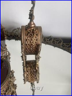 Vintage Ormolu Vanity Set Amber Glass Perfume Bottles Tray Hollywood Regency
