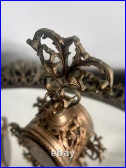 Vintage Ormolu Vanity Set Amber Glass Perfume Bottles Tray Hollywood Regency