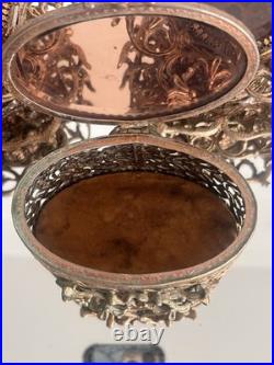 Vintage Ormolu Vanity Set Amber Glass Perfume Bottles Tray Hollywood Regency