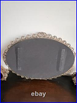 Vintage Ormolu Vanity Set Amber Glass Perfume Bottles Tray Hollywood Regency