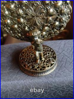 Vintage Ornate Gilt Filigree Perfume Bottle + 3 Unmatching Daubers (R)