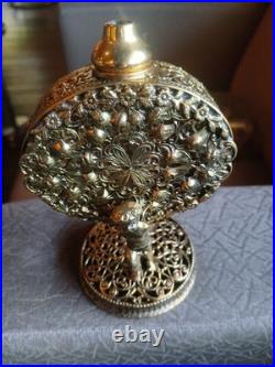 Vintage Ornate Gilt Filigree Perfume Bottle + 3 Unmatching Daubers (R)